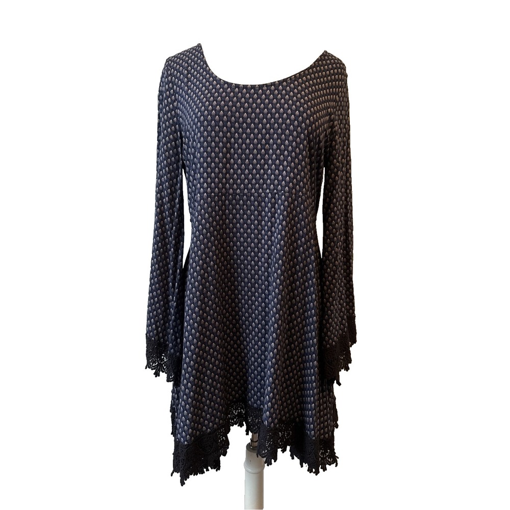Blue Rain Babydoll Long Flare Sleeve Lace Dress Women's L Whimsigoth Boho Hippie
